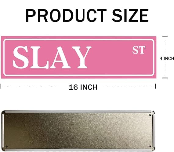 Slay St Tin Sign Preppy Room Decor Funny Pink Poster Street Sign Pink Room Decor For Teen Girls Aesthetic Coquette Street Signs For Bedroom Y2k Wall Art Cool Girl Aesthetic Stuff 4x16 Inch thumbnail 3