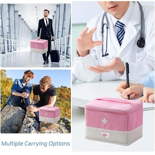 XPAPOV Travel Medicine Bag Organizer, Medical Bag Empty for First Responder Storage, Emergency Medical for Home, Travel, Camping, Car, Hiking & Outdoor Emergencies (Pink) thumbnail 6