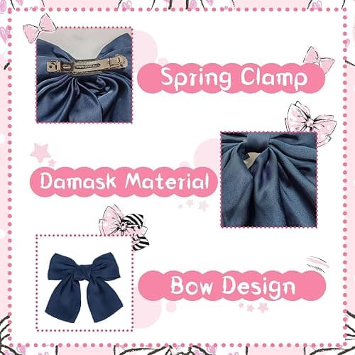 LECTNORE Bow Hair Clip - Navy Hair Bows for Women, Satin Silky Ribbon Bowknot French Barrettes Hair Accessory for Girls(1PC) thumbnail 3