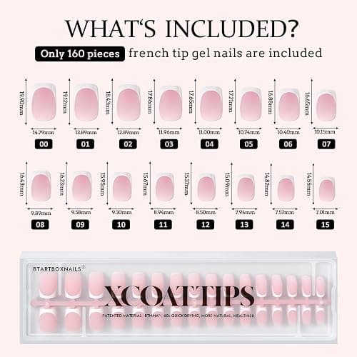 BTArtboxnails XCOATTIPS French Tip Nails - Short Press On Nails, 160 Pcs Pink Square Soft Gel Nail Tips Pre-applied Tip Primer & Base Coat, No Need File False Nails for Gift, 16 Sizes thumbnail 6