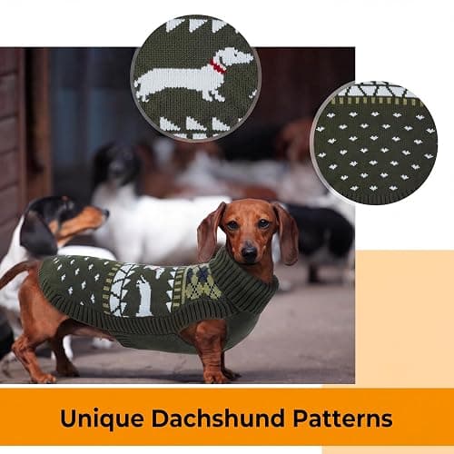 Lelepet Dachshund Sweater Turtleneck Dog Sweaters for Small Dogs (XS-XL) | Pullover Knitted Dog Coat,Cold Weather Dachshund Clothes,Fall/Winter Cozy Outfit for Wiener Dogs,Stretchy Knitwear,Army Green thumbnail 2
