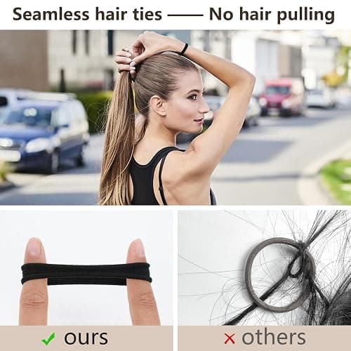 FVOLREM Hair Ties, 150 PCS No Damage, Hair Elastics Hair Accessories for Women Girls, Thick Seamless Hair Ties - Black thumbnail 5