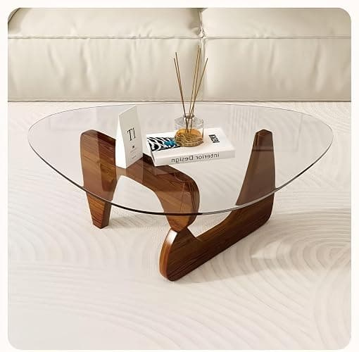 Modern Glass Coffee Table for Living Room, Small mid Century Coffee Table, Stylish Coffee Tables Suitable for Bedroom Living Room Reception Office Tables (Walnut, Small) - Image 1