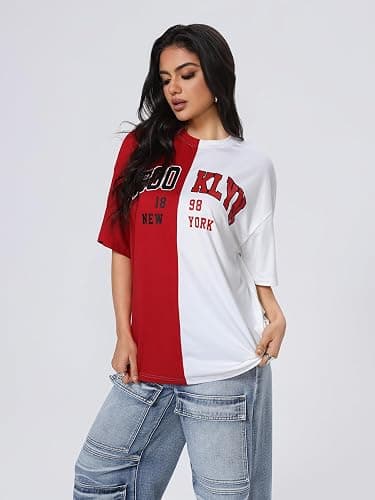 SOLY HUX Women's Oversized Graphic Tees Letter Casual Summer Tops Short Sleeve Tshirt thumbnail 4
