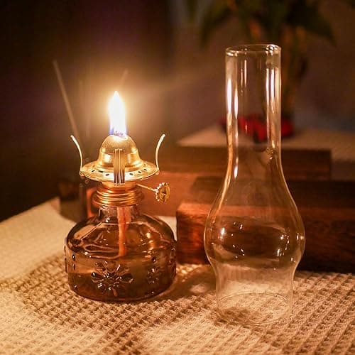 GXFCCYXT 2 Pcs Chamber Oil Lamp Brown Vintage Glass Clear Kerosene Lamp Indoor Decorative Hurricane Lamp Oil Lamps for Indoor Use or Tabletop Decor and Emergency Lighting thumbnail 8