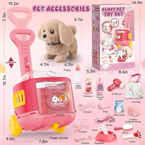 Dog Toys for Kids Girls with Puppy Stroller,Realistic Robot Interactive Stuffed Dog and 16 Pcs Toy Dog Accessories,Puppy Pet Care Pretend Play Set for 3 4 5 6 7 Year Old Toddler Girls Birthday Gifts thumbnail 2