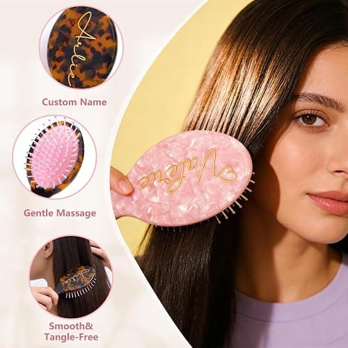 Personalized Hair Brush with Name, Custom Mini Travel Hair Brush for Women, Monogram Engraved Hair Comb Wet & Dry Styling for Girl Bridesmaid Birthday Christmas Mother's Day Valentines Gifts thumbnail 3