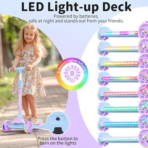 BELEEV A9 Kids Scooter with LED Light-Up Wheels & Deck, 3 Wheel Folding Scooter for Toddlers Girls Boys Ages 3-12, Adjustable Handlebar, Lean to Steer, Extra-Wide Wheels, Kick Scooter for Children thumbnail 2