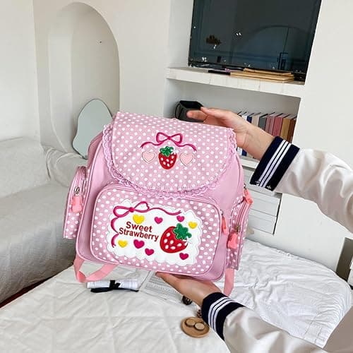 Kawaii Strawberry Backpack Pink Cute Mini Aesthetic Backpack Japanese Anime Cutecore Small Bookbag thumbnail 5