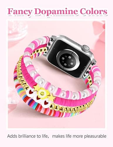 Newlibery Beaded Bracelets Band Compatible with Apple Watch 38mm 40mm 41mm 42mm (S10/11) Women Cute Fancy Preppy Handmade Elastic Stretch Strap for iWatch Series 11/10/9/8/7/6/5/4/3/2/1/SE (XS) thumbnail 7