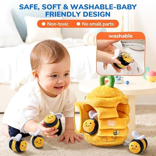 JoyCat Baby Toys 6-12 Months, Soft Baby Beehive with 5 Sensory Bees, Rattle, Crinkle Paper, Mirror, Busy Montessori Toys for Toddlers 0-3 Years Old, Sensory Toy for Babies Boy Girl Birthday Gifts thumbnail 4