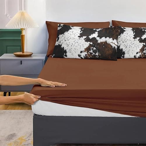 MUGINYU Brown Cowhide Comforter Set Queen, 8 Pieces Bed in a Bag Black White Cow Skin Print Western Farmhouse Animal Fur Bedding Set thumbnail 5