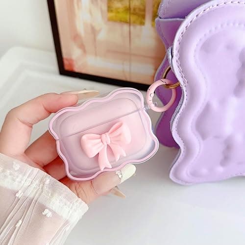 Cute AirPods Pro 2/1 Gen Clear Case, Girly 3D Bow Design Soft TPU Protective Shockproof Kawaii Apple iPod Pro 2nd/1st Generation Cover with Cleaner Pen & Keychain Girls Women 2023/2022/2019 - Pink - Bow Pink+Cleaner Kit thumbnail 6