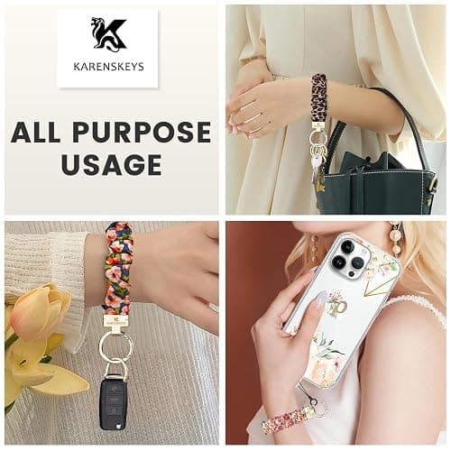 Scrunchie Keychain Wristlet, Key Chain for Car Keys with D Ring, Stretchy Phone Charms with Tether Tab for Women. thumbnail 7