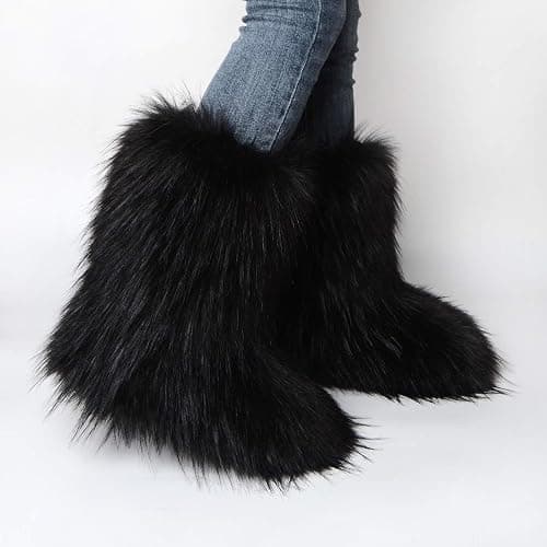 Gegefur Women's Faux fur Boot Furry Fluffy Short Snow Boot Mid-Calf Boots Warm Comfortable Outdoor Flat Shoes thumbnail 6