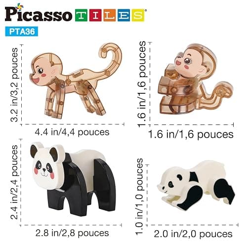 PicassoTiles Magnetic Build a Panda & Monkey Set Magnet Tile Blocks Add-on Expansion Pack, with Panda, Cub, Monkey & Baby Monkey Preschool Learning Educational Toddler Sensory Pretend Play Toy Ages 3+ thumbnail 9