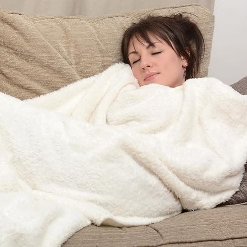 Snug Rug Cream Blanket Sherpa Fleece Luxury For Sofa Blankets Warm Winter Soft Throws 127 x 178cm (50" x 70") thumbnail 5