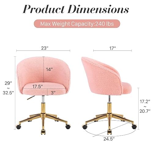 KCC Faux Fur Makeup Vanity Chair,Home Office Desk Chair with Wheels, Blue | Fluffy Swivel Modern Armchair Upholstered Fuzzy Height Adjustable for Teens Women Girls Elegant for Living Room Bedroom thumbnail 3