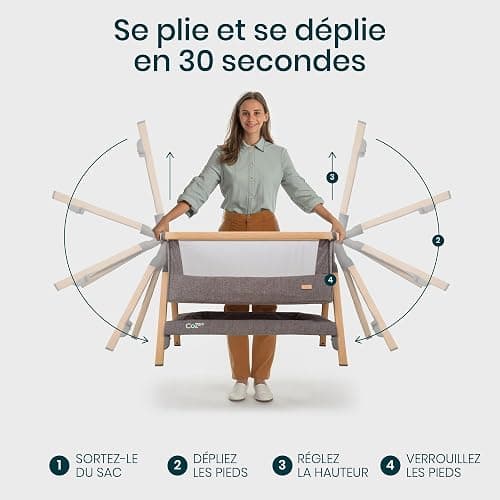 Tutti Bambini CoZee® Berceau Bébé & Lit Cododo 2-in-1 - Lit Bébé avec Matelas Respirant - 6 Hauteurs Réglables - Fenêtre D'Aération - Pliable - 0-6 Mois (Chêne & Charbon) thumbnail 7