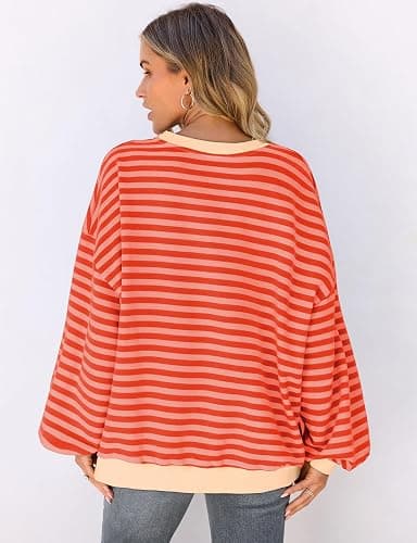 UEU Women Oversized Striped Crewneck Sweatshirt Long Sleeve Color Block Pullover Tops Casual Loose Workout Shirt thumbnail 5