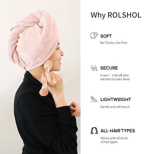 ROLSHOL 4 Pack Extra Large Microfiber Hair Towel Wraps for Women | Super Absorbent, Quick-Dry Hair Drying Towel with Button, Anti-Frizz Hair Turban for Curly, Long & Short Hair thumbnail 4