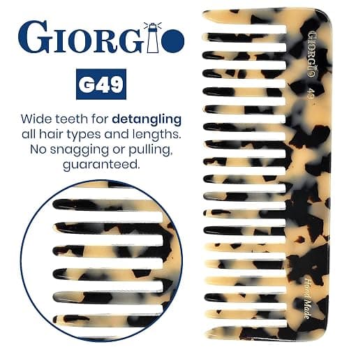 Giorgio G49 White Tokyo Wide Tooth Detangler Comb for Thick Curly Wavy Hair, Wet or Dry. Handmade Quality Cellulose, Saw-Cut, Hand Polished thumbnail 4
