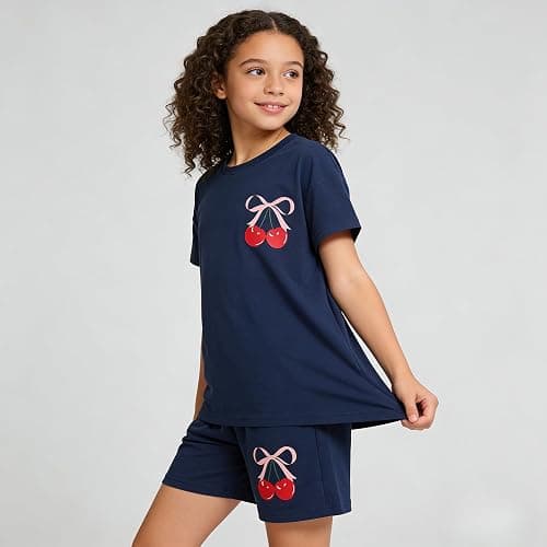Zylvae Kid Girl 6-11 Years Summer 2-Piece Outfit Set - Daisy/Bow Print Top & Patterned Shorts Clothing Set thumbnail 3