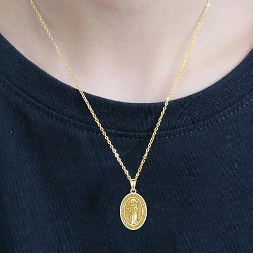 PELOVNY Protection Necklace 925 Sterling Silver St Anthony Francis Joseph Peregrine Raphael Sebastian Medal I Can Do All Things Through Christ Patron Saint Jewelry Christian Gifts for Men Women thumbnail 3