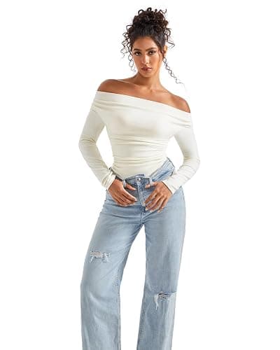 SUUKSESS Women Long Sleeve Off Shoulder Tops Trendy Cowl Neck Going Out Shirt for Fall thumbnail 2