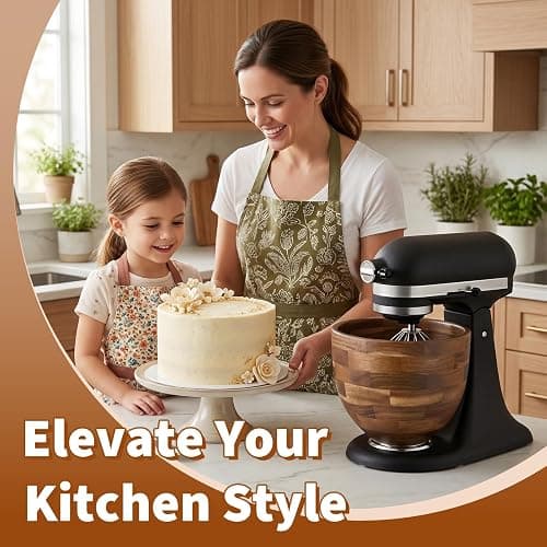 Mixer Wooden Bowl Compatible with Kitchenaid Mixer, Wooden Mixing Bowl for 5QT Tilt Head Stand Mixers, Wood Texture Surface, with Stainless Steel Locking Base, Perfect for Bread, Cake, and Baking thumbnail 7