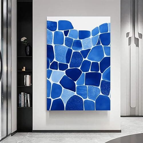 Abstract Blue Mosaic Pattern Poster Modern Art Decor Wall Hanging Poster Canvas Painting Modern Framed Wall Art Print for Living Room Bedroom Office Decor Style 20x30inch(50x75cm) thumbnail 6