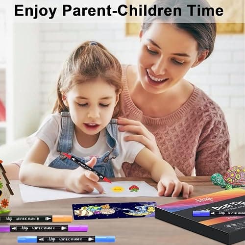 Artugn 24 Colors Acrylic Paint Pens, Dual Tip Pens With Fine Tip and Brush Tip for Rock Painting, Ceramic, Wood, Plastic, Calligraphy, Scrapbooking, Brush Lettering, Card Making, DIY Crafts thumbnail 8