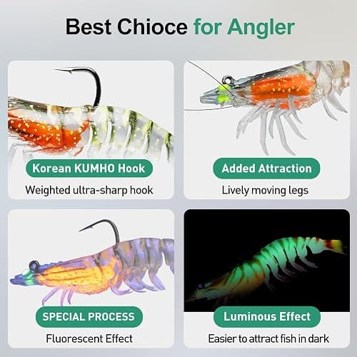 TRUSCEND Pre-rigged Fishing Jig Lures for Freshwater and Saltwater, Innovative Super Durable TPE Bass Lures, Lifelike Shrimp Crayfish Swimbait, Weedless Lure for Crappie Trout Walleye, Keep Separately thumbnail 7