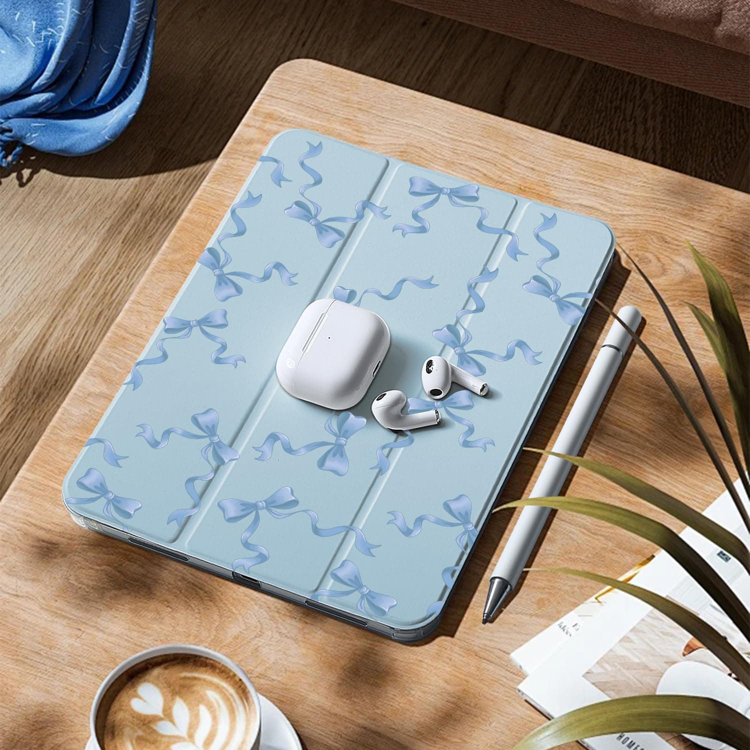 CozyNestCYBlue Bowknot Case for 10.9 Inch Ipad 10Th Gen Lovely Bows Design Cover for Ipad Auto Sleep/Wake Modern Aesthetic Women Case Anti-Scratch Shockproof Protective with Pencil Holder Girl Women thumbnail 4