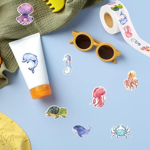 500pcs Ocean Animal Stickers Roll for Kids, Sea Animal Stickers Sea Creature Labels Fish Stickers Decals for Water Bottle Computer Craft Supplies Classroom Rewards Under The Sea Decorations thumbnail 6
