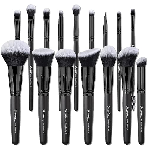 Bueart Design 19Pcs ULTRA SOFT Black labeled DENSE HAIR Makeup Brushes set Contains large powder Flat Foundation Ultimate Blending Make up Brush set Blush Face Brush Concealers contour Eyeshadow thumbnail 8