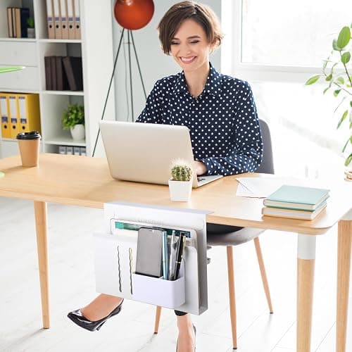 LUKETURE Desk Side Storage, Steel Side Desk Organizer, No Drill Laptop Holder, Clamp on Laptop Mount with Pen Holder, Table Hanging Storage for Home Office, Fits Flat Edge Tables 0.3" to 2.8" thumbnail 2