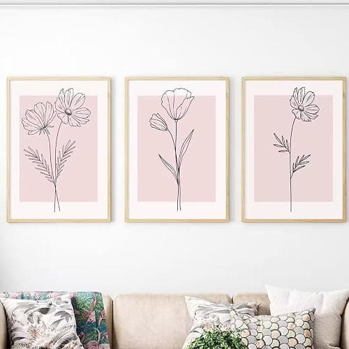 Baccone Pink Wall Art Pictures Decor Blush Pink Flower Canvas Painting Floral Botanical Wall Art Girl Room Poster Aesthetic Coquette Artwork for Bedroom Office Bathroom 12x16 Inch UNFRAMED set of 3 - Image 1