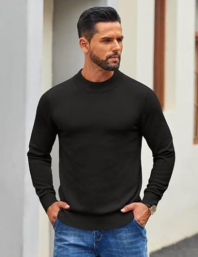 COOFANDY Men's Mock Turtleneck Ribbed Knit Pullover Sweater Casual Lightweight Slim fit Dress Sweater - Large - Black thumbnail 3