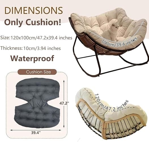 Indoor Outdoor Rocking Chair Cushion, Thicken Waterproof Patio Papasan Rocking Egg Chair Cushion (Only Cushion) for Patio, Garden, Living Room, Sun Lou(Grey) thumbnail 3