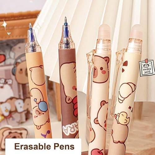 MOZXIRZ 6 Pcs Cute Erasable Retractable Pens Erasable Gel Ink Pens Cartoon Capybara Pen 0.5mm Fine Point Blue Ink Pen Cartoon Writing Pen Office School Pens Women Girls Boys (Blue Ink-Capybara) thumbnail 3