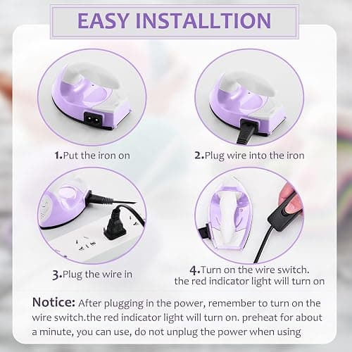 Honoson Mini Craft Iron Mini Heat Press Small Iron 3.93 x 2.36 x 2.76 in Portable Handy Tiny Flatiron with Charging Base Accessory for Fuse Bead Patch DIY Heat Transfer Vinyl(Light Purple) thumbnail 3