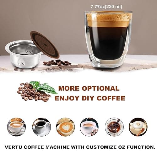 Reusable Coffee Pods (7.77oz/230ml Coffee Cup), Stainless Steel Refillable Coffee Capsules for Vertu Machine, ONLY Compatible with Vertu pop & Vertu next, with 1 Pcs Silicone Lids, Scoop, Brush thumbnail 6