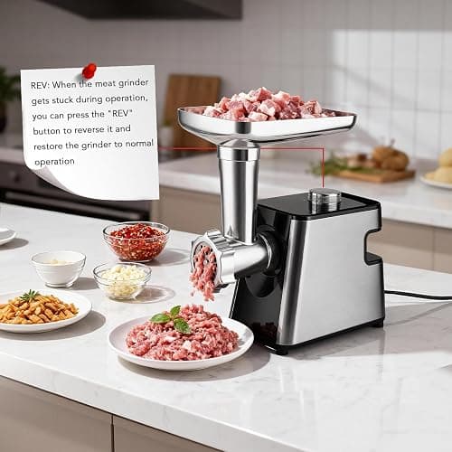 Meat Grinder - Electric Meat Grinders with Stainless Steel, Easy Operation for Grinding Meat, Making Sausages and Meatballs, 350W Powerful Motor Ideal for Home Kitchen and Restaurant Use thumbnail 2