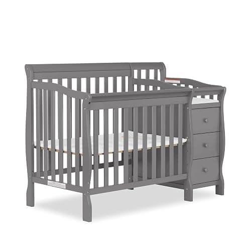 Dream On Me Jayden 4‑in‑1 Mini Convertible Baby Crib & Changer with Storage, Steel Grey, Pinewood, GreenGuard Gold & JPMA, 1” Mattress Pad, 3 Mattress Heights, Converts to Mini Day & Twin-Size Bed - Image 1