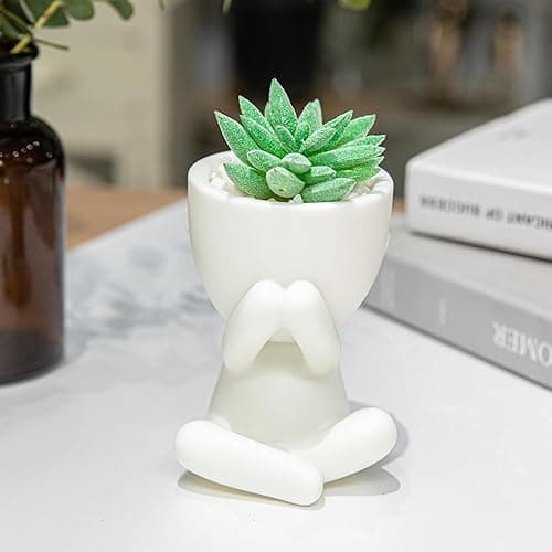 HEYO-YEPY 3PCS Cute Artificial Plant Office Decor for Women and Men, Aesthetic Desk Plant Decor for Office and Home, Potted Small Fake Plants for Indoor Decoration, White Pots Green Plants thumbnail 5