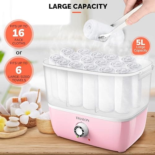 TASALON Hot Towel Steamer for Facials, Hot Towel Warmer Quickly Heats Up in 5 Minutes, Portable Towel Machine Fits 16 Mini Towels, Salon Equipment Towel Warmer for Facials, Spa, Massage, Pink thumbnail 3