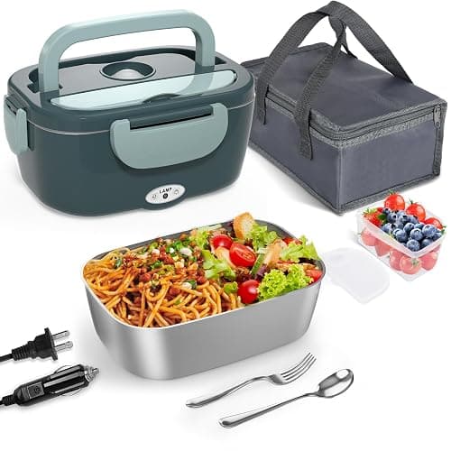 Monteka Electric Lunch Box Food Heater - Leakproof Portable Food Warmer heated lunch box for adults for Car/Home/Truck with 1.5L Removable Stainless Steel Container, White Elephant Gift, 12V/24V/110V - Image 1