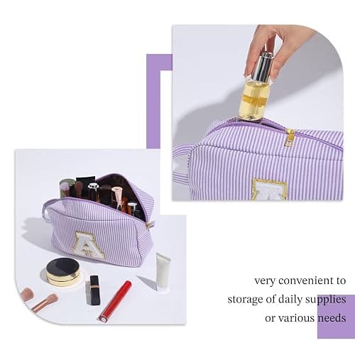 YOOLIFE Gifts for Women Teen Girls - Initial Makeup Bag Cosmetic Bag Toiletry Pouch, Personalized Birthday Gifts for Women Girls Mom Daughter Sister Friends, Purple A thumbnail 4