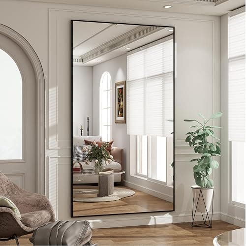 BEAUTYPEAK 76"x34" Rectangle Full Body Floor Mirrors, Full Length Mirror Hanging or Leaning, Aluminum Alloy Frame Wall Mirror for Bedroom, Dressing Room, Black thumbnail 7